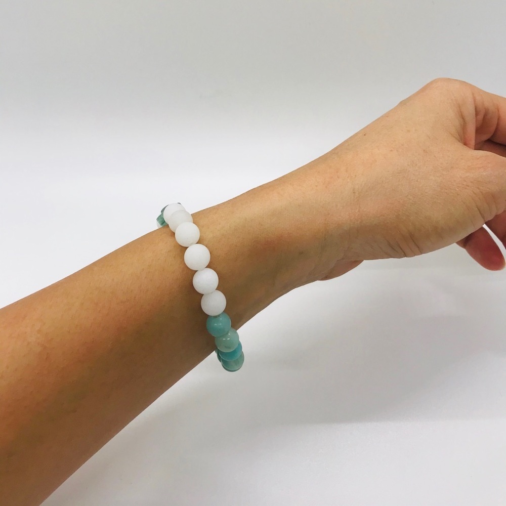 Amazonite Snow Quartz Flourite Gemstone  Bracelet - Picture 5 of 6